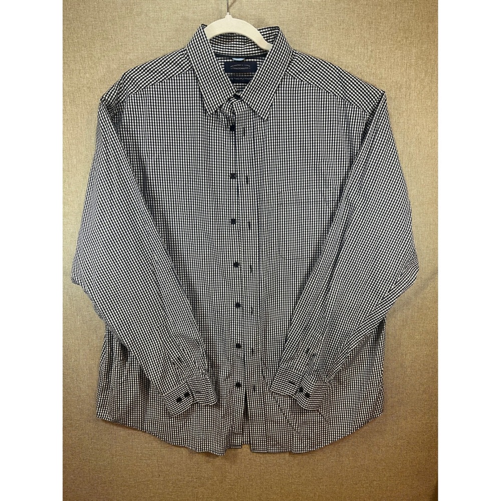 Roundtree & Yorke Mens XLT Blue Gingham Button Down Shirt 80s Two-Ply Cotton